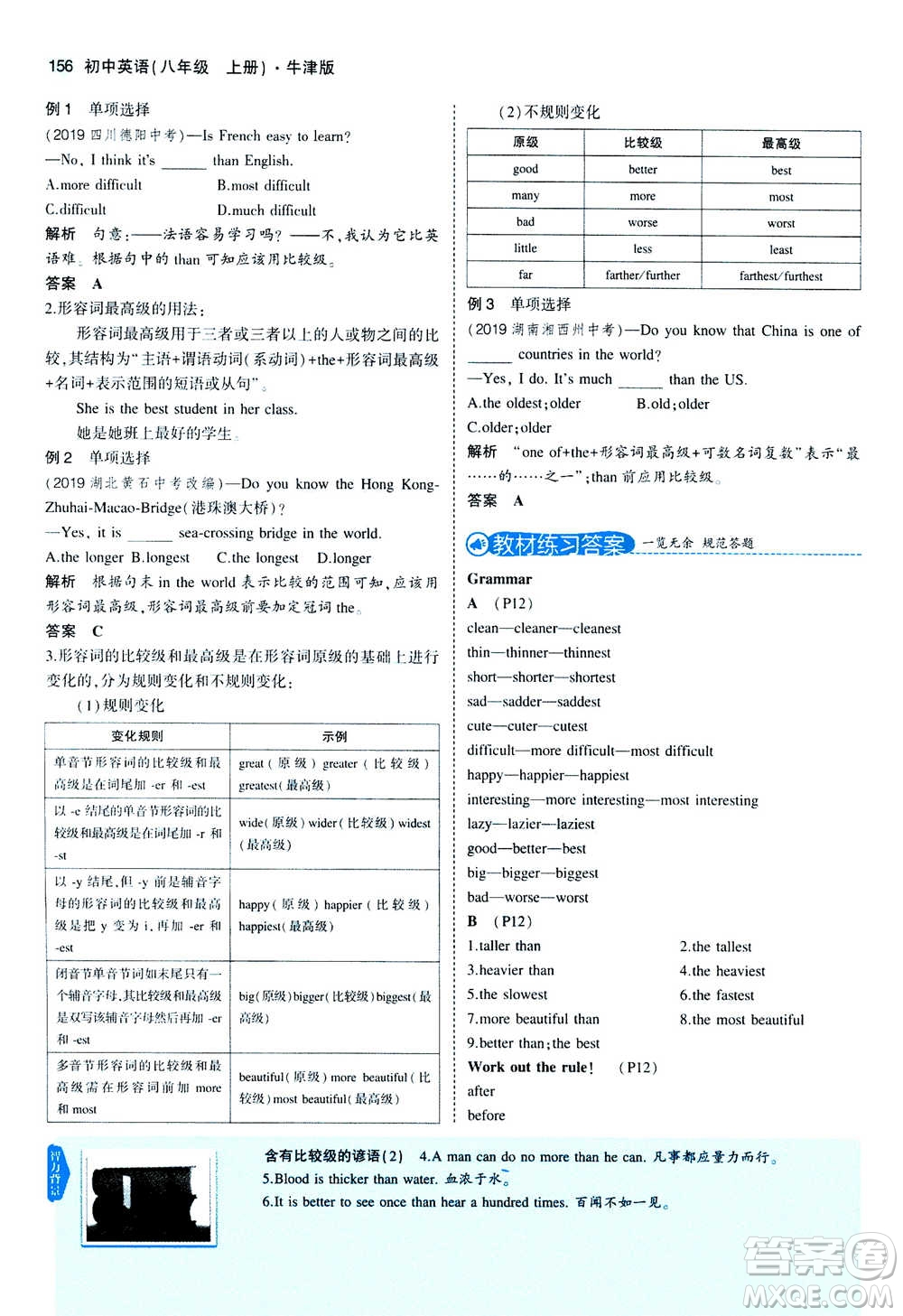 2020秋5年中考3年模擬全練版全解版初中英語八年級(jí)上冊(cè)牛津版參考答案