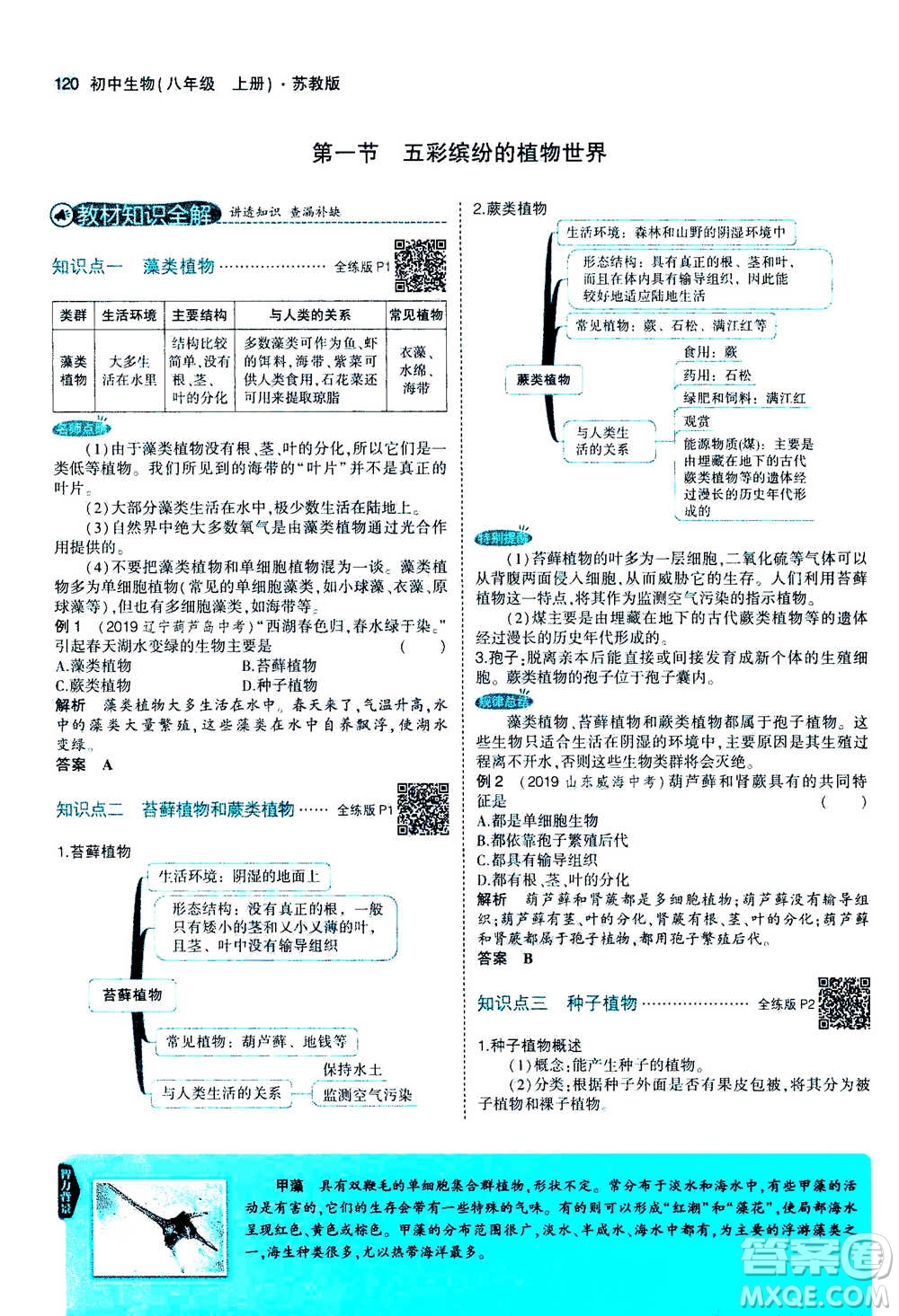 2020秋5年中考3年模擬全練版全解版初中生物八年級(jí)上冊(cè)蘇教版參考答案