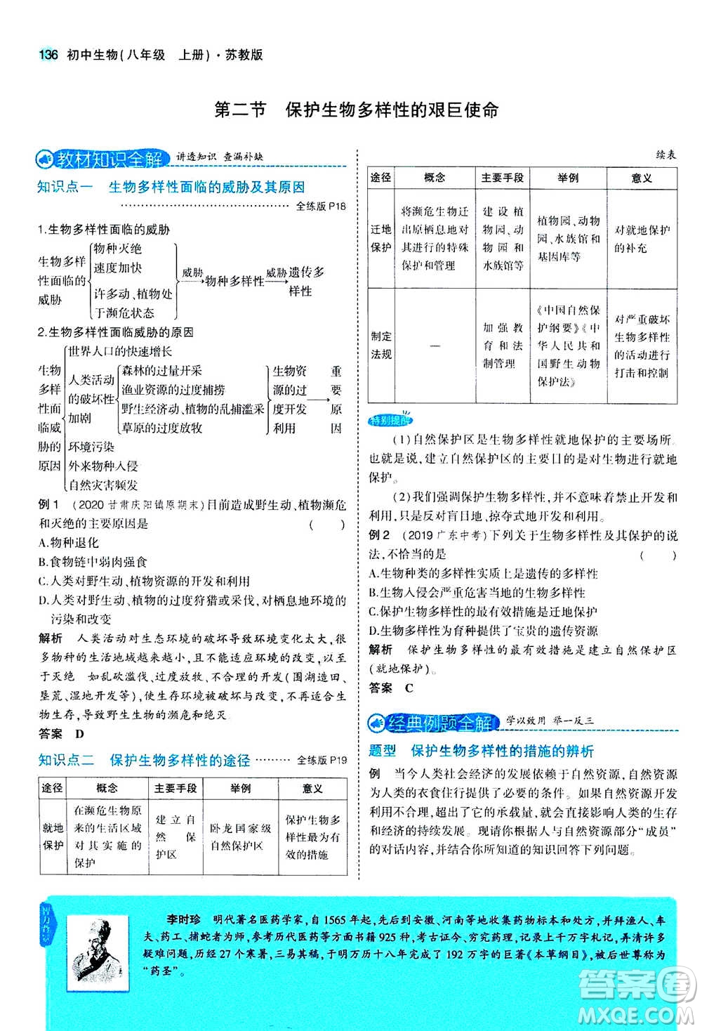 2020秋5年中考3年模擬全練版全解版初中生物八年級(jí)上冊(cè)蘇教版參考答案