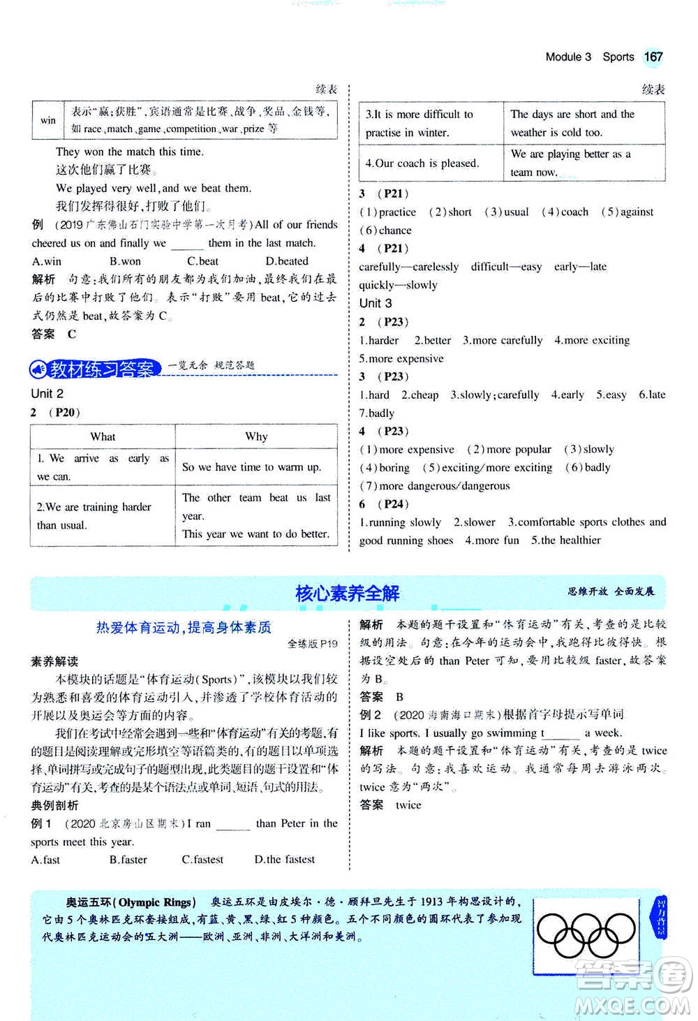 2020秋5年中考3年模擬全練版全解版初中英語(yǔ)八年級(jí)上冊(cè)外研版參考答案