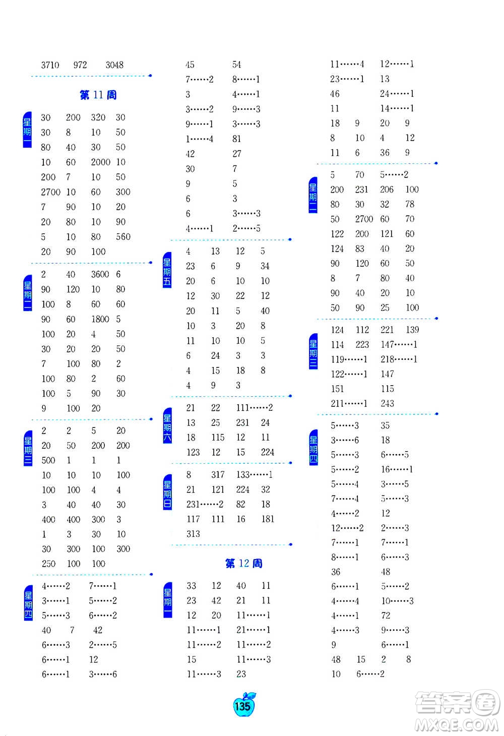 江蘇人民出版社2020年小學數(shù)學計算高手三年級上冊江蘇專用參考答案