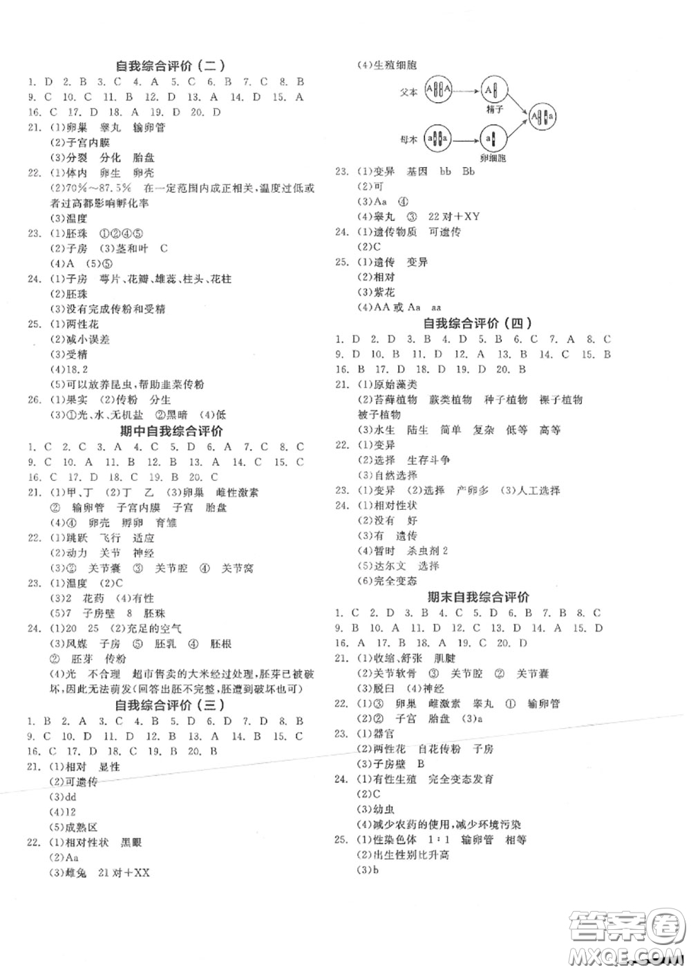 陽光出版社2020秋全品作業(yè)本八年級(jí)生物上冊(cè)北京課標(biāo)版答案