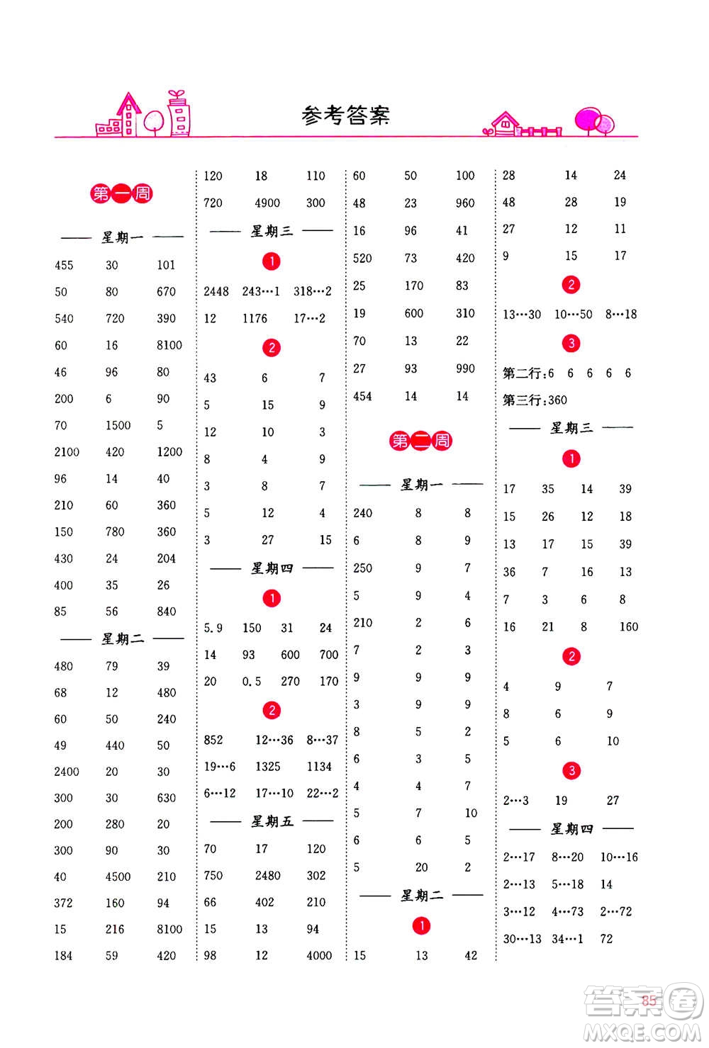 河海大學出版社2020年計算小狀元小學數(shù)學四年級上冊SJ蘇教版參考答案