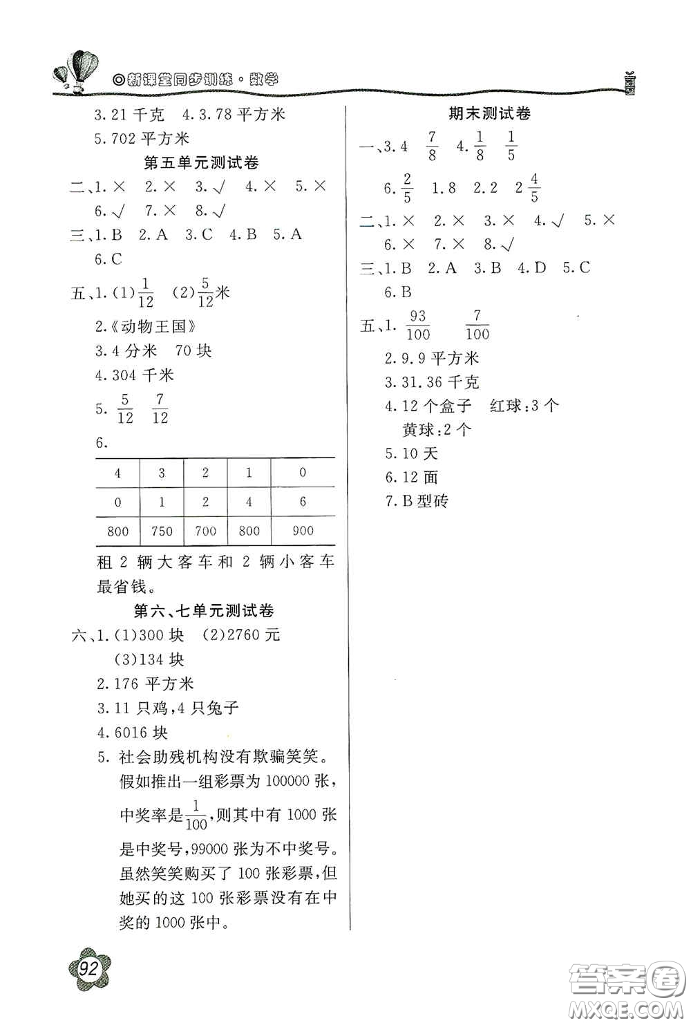 北京教育出版社2020新課堂同步訓(xùn)練五年級(jí)數(shù)學(xué)上冊(cè)北師大版答案