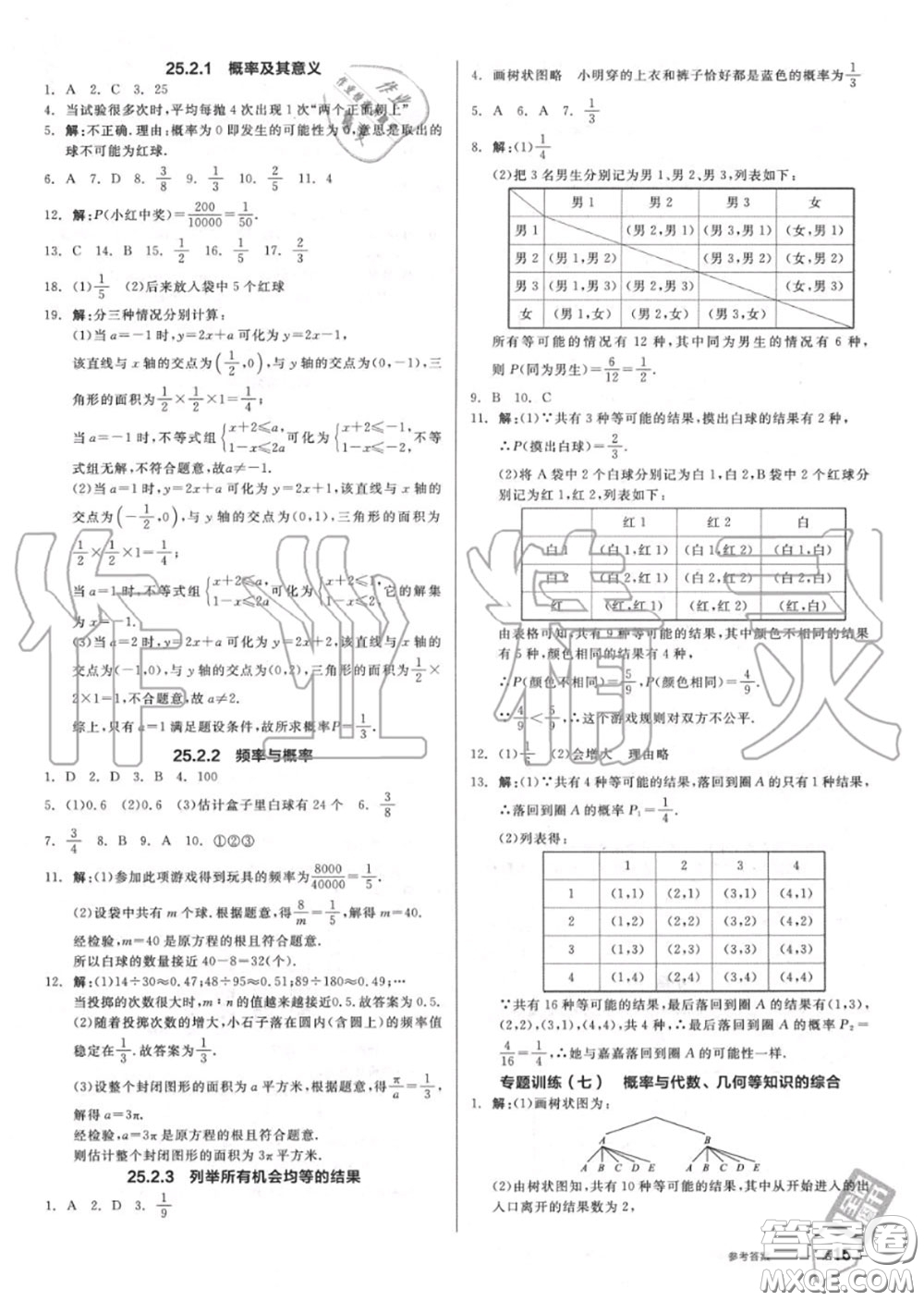 陽光出版社2020秋全品作業(yè)本九年級(jí)數(shù)學(xué)上冊(cè)華師版答案