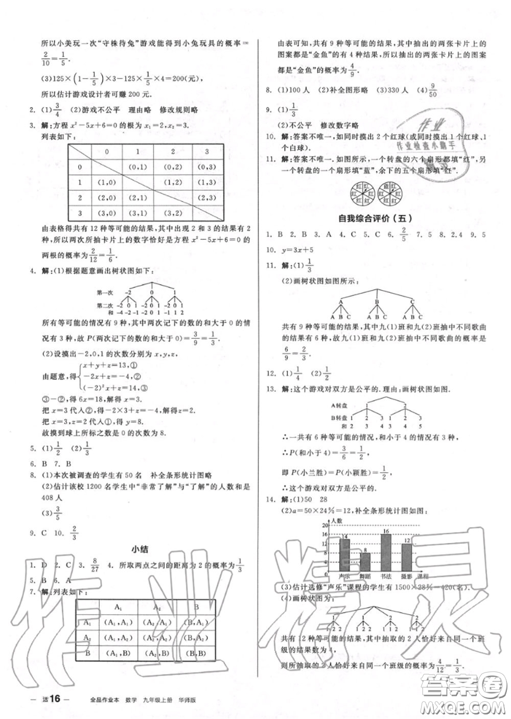 陽光出版社2020秋全品作業(yè)本九年級(jí)數(shù)學(xué)上冊(cè)華師版答案