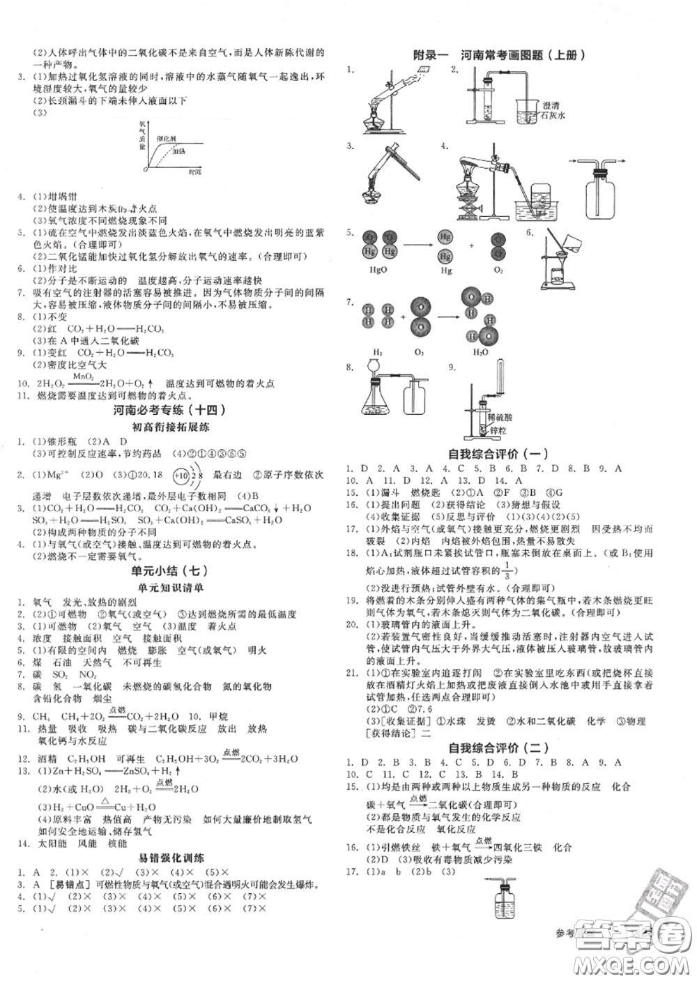 陽光出版社2020秋全品作業(yè)本九年級化學上冊人教版答案