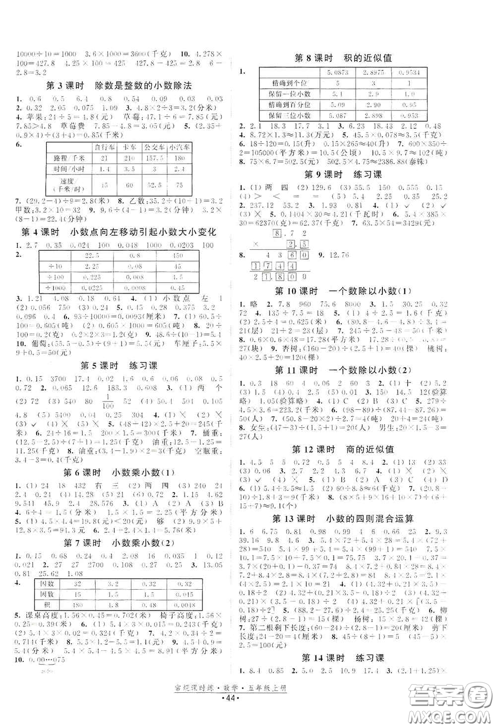 福建人民出版社2020常規(guī)課時(shí)練五年級(jí)數(shù)學(xué)上冊(cè)蘇教版答案