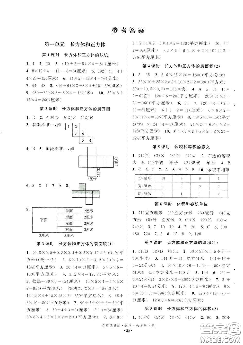 福建人民出版社2020常規(guī)課時(shí)練六年級(jí)數(shù)學(xué)上冊(cè)蘇教版答案