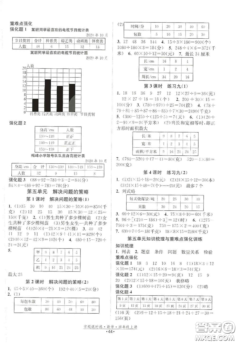 福建人民出版社2020常規(guī)課時(shí)練四年級(jí)數(shù)學(xué)上冊(cè)蘇教版答案