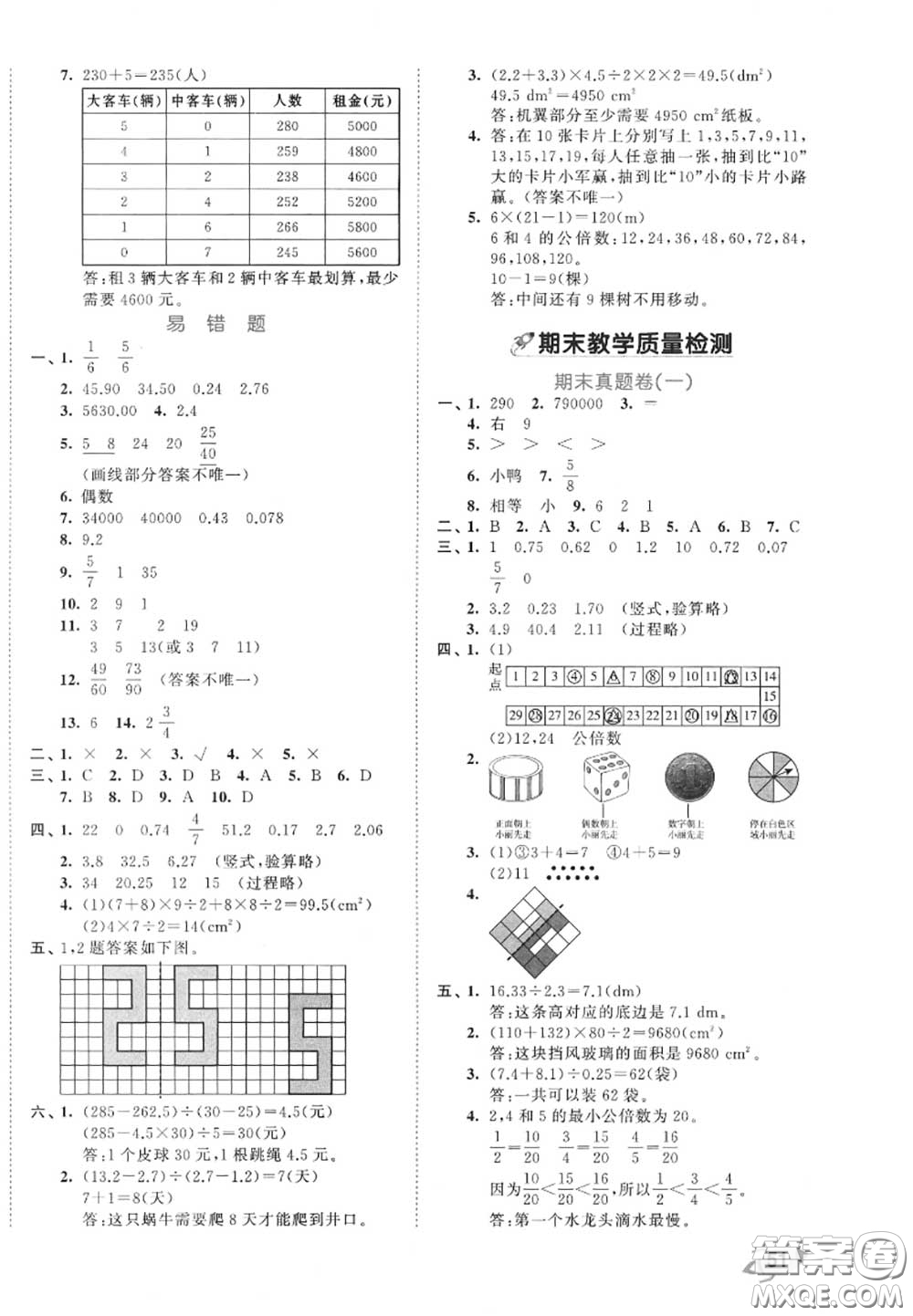 西安出版社曲一線2020秋小兒郎53全優(yōu)卷五年級數(shù)學上冊北師版答案