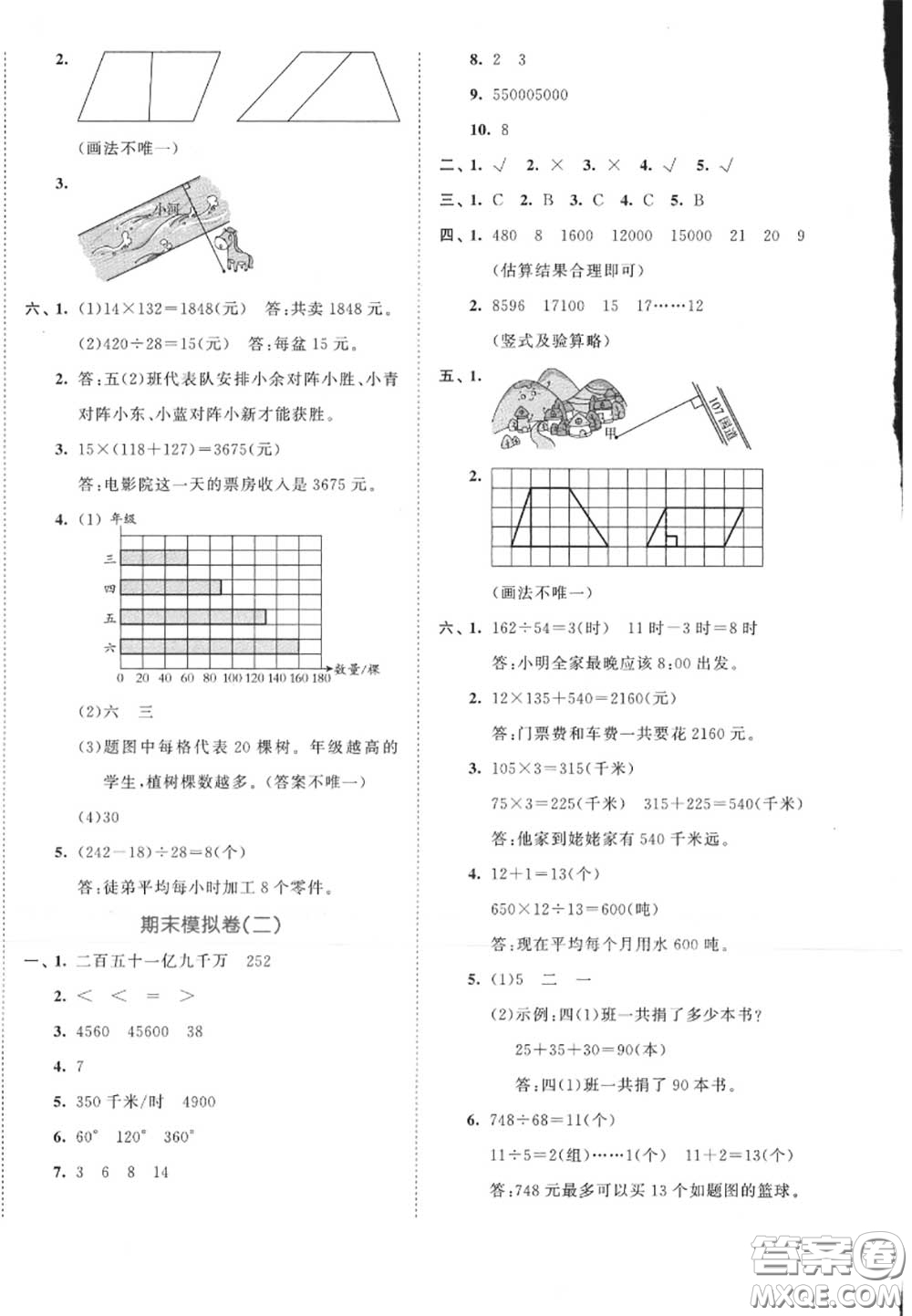 西安出版社曲一線2020秋小兒郎53全優(yōu)卷四年級數(shù)學(xué)上冊人教版答案