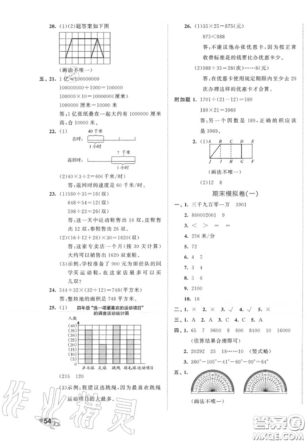 西安出版社曲一線2020秋小兒郎53全優(yōu)卷四年級數(shù)學(xué)上冊人教版答案