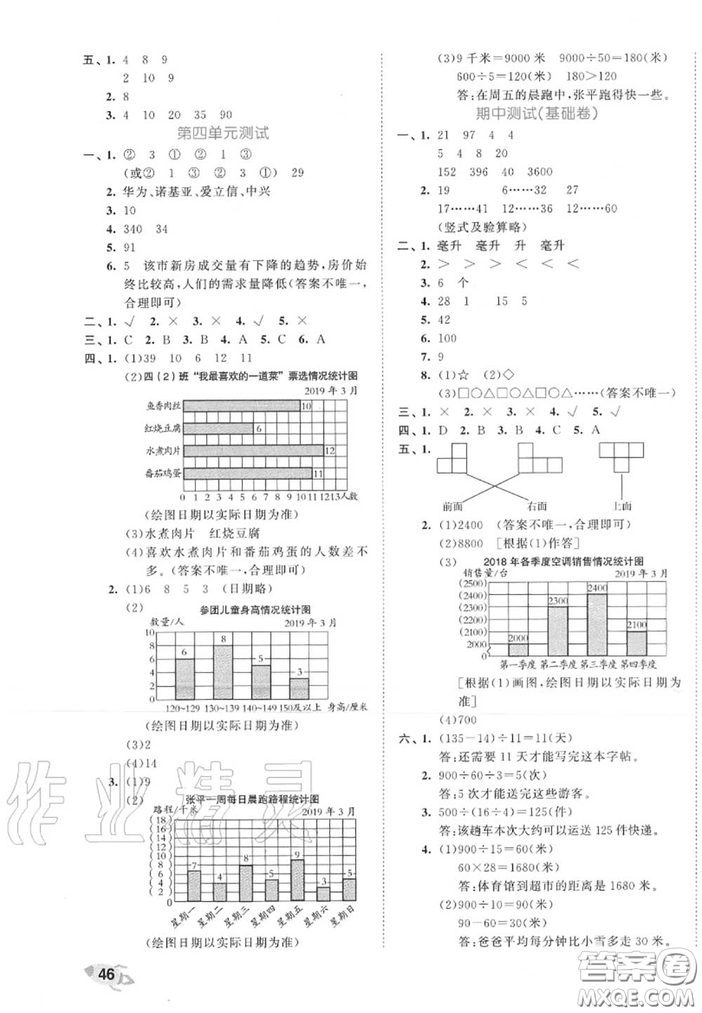 西安出版社曲一線2020秋小兒郎53全優(yōu)卷四年級數(shù)學(xué)上冊蘇教版答案