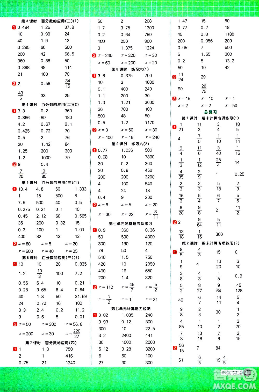 江西教育出版社2020年陽光同學(xué)計(jì)算小達(dá)人數(shù)學(xué)六年級(jí)上冊(cè)BS北師版參考答案