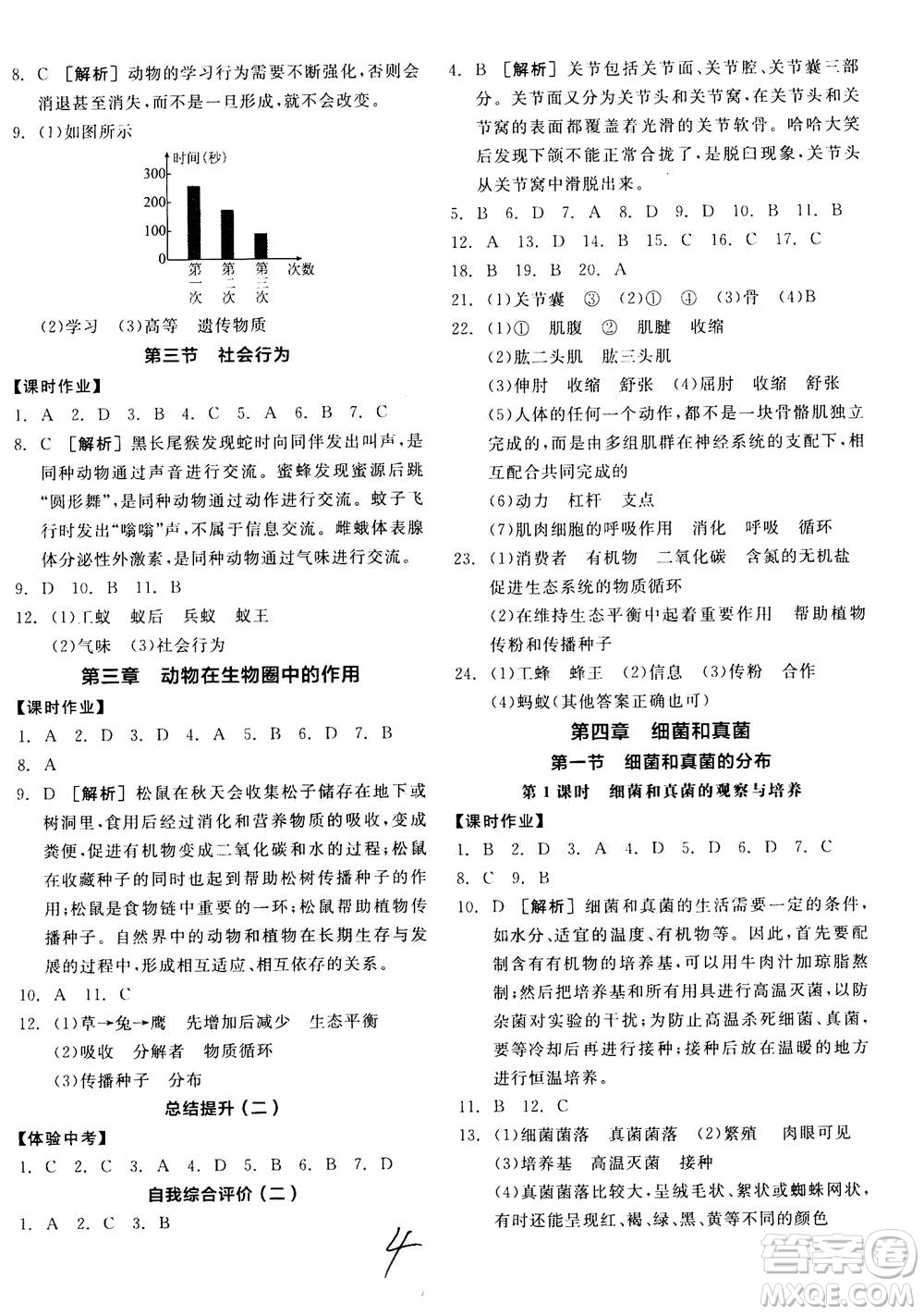 陽(yáng)光出版社2020年全品學(xué)練考八年級(jí)上冊(cè)生物學(xué)新課標(biāo)RJ人教版參考答案