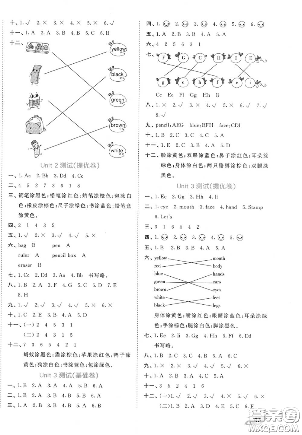 西安出版社曲一線2020秋小兒郎53全優(yōu)卷三年級英語上冊人教版答案