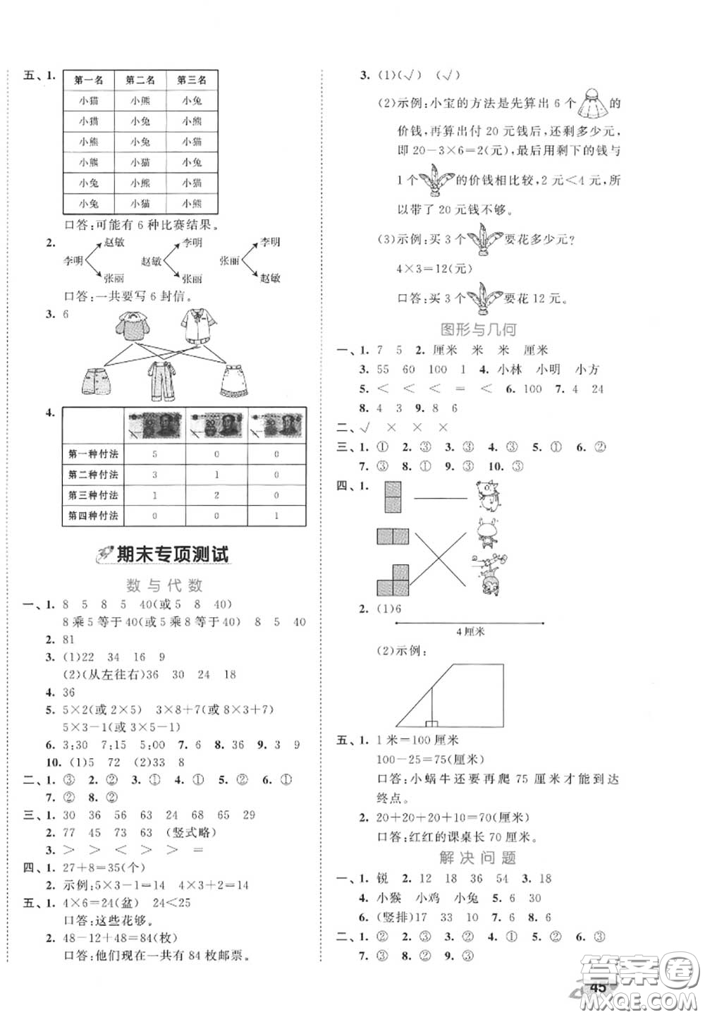 西安出版社曲一線2020秋小兒郎53全優(yōu)卷二年級數(shù)學(xué)上冊人教版答案