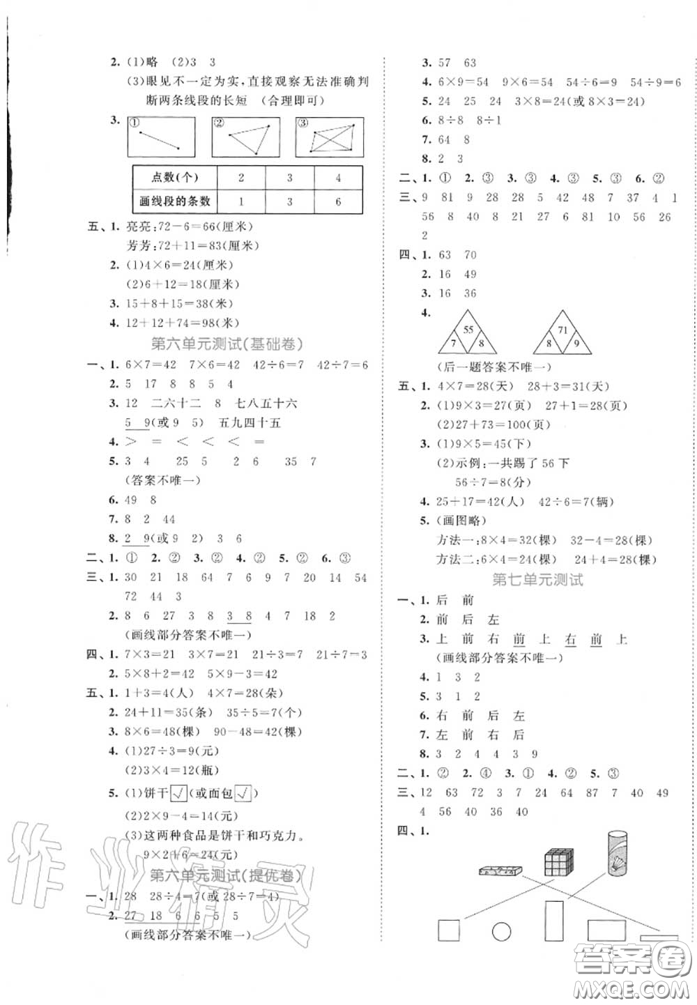 西安出版社曲一線2020秋小兒郎53全優(yōu)卷二年級數(shù)學上冊蘇教版答案