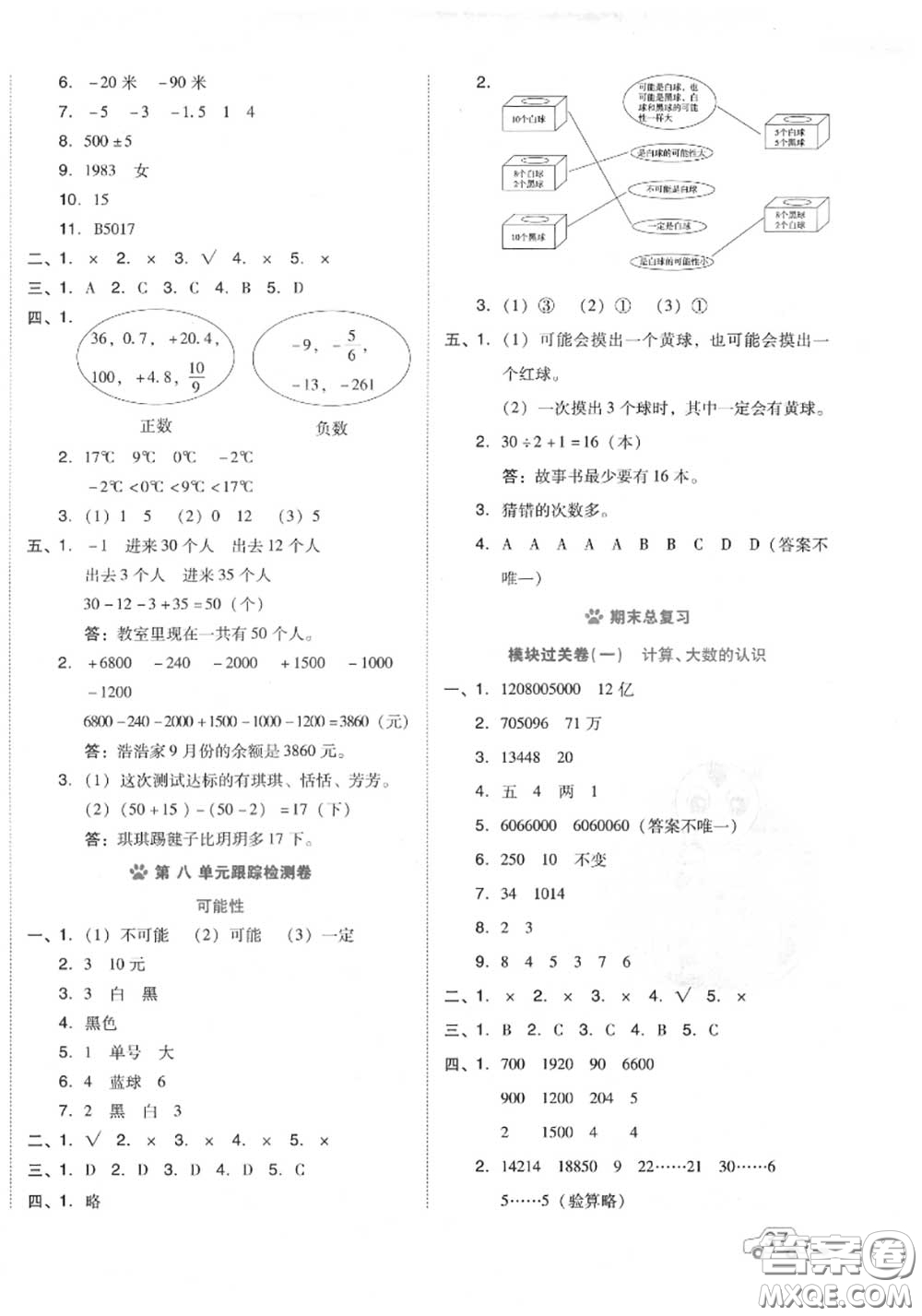 吉林教育出版社2020秋榮德基好卷四年級數學上冊北師版答案