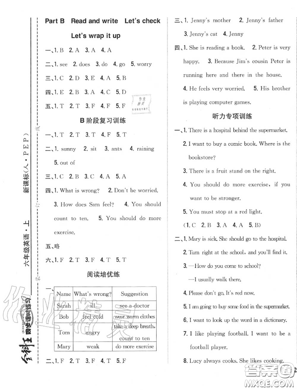 2020秋全科王同步課時練習(xí)六年級英語上冊人教版答案