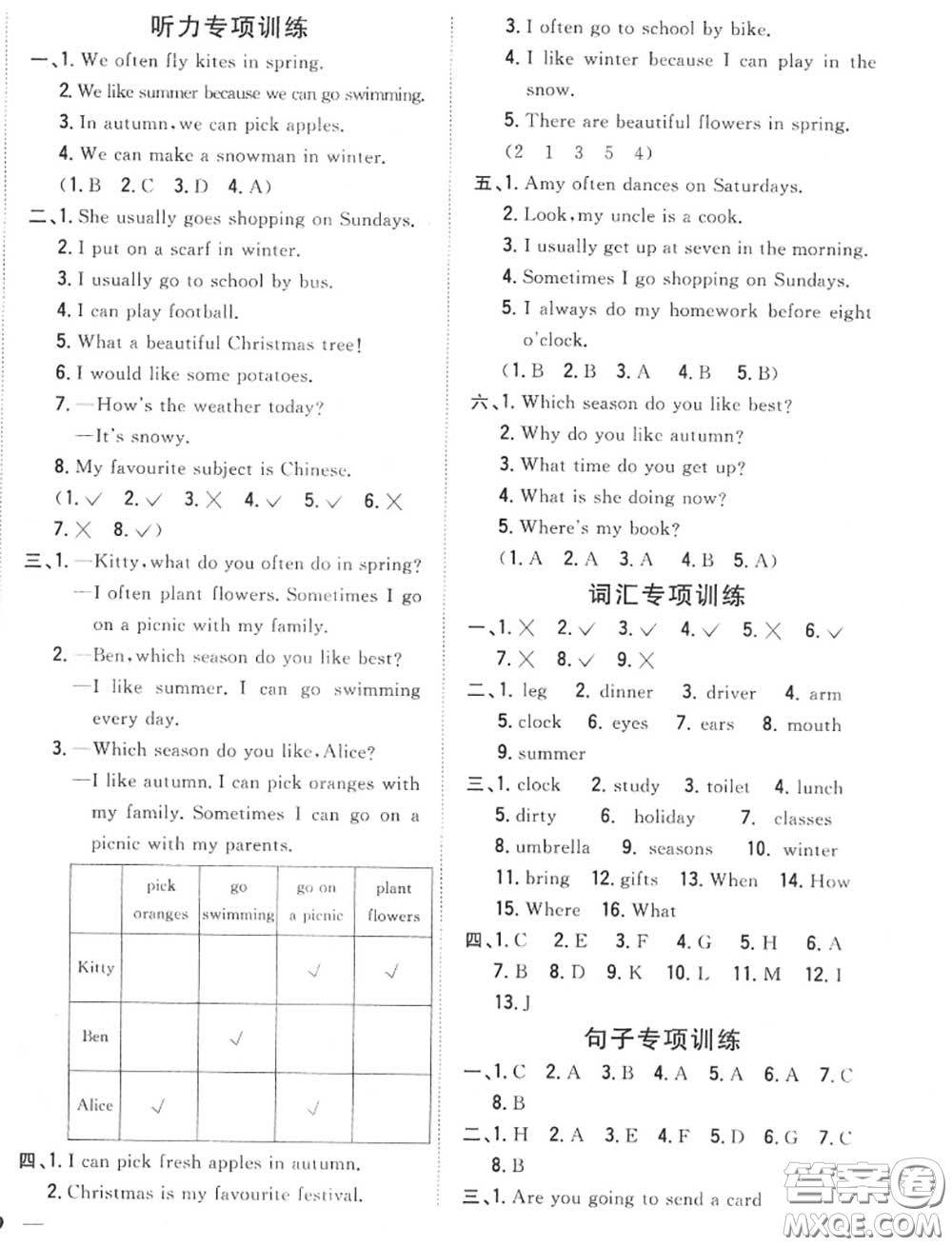 2020秋全科王同步課時練習(xí)六年級英語上冊冀教版答案