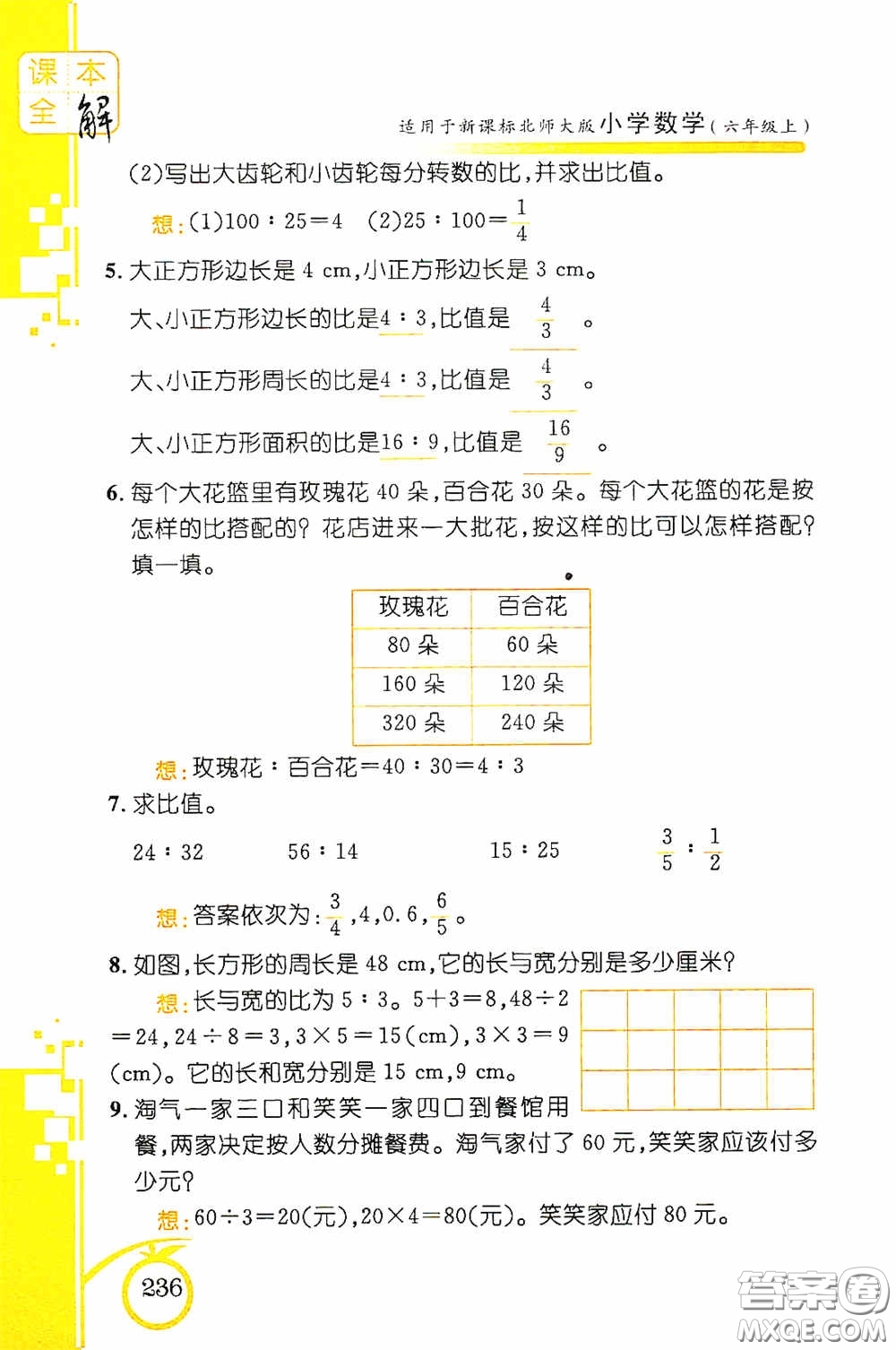 安徽人民出版社2020課本全解小學(xué)數(shù)學(xué)六年級(jí)上冊(cè)B版答案