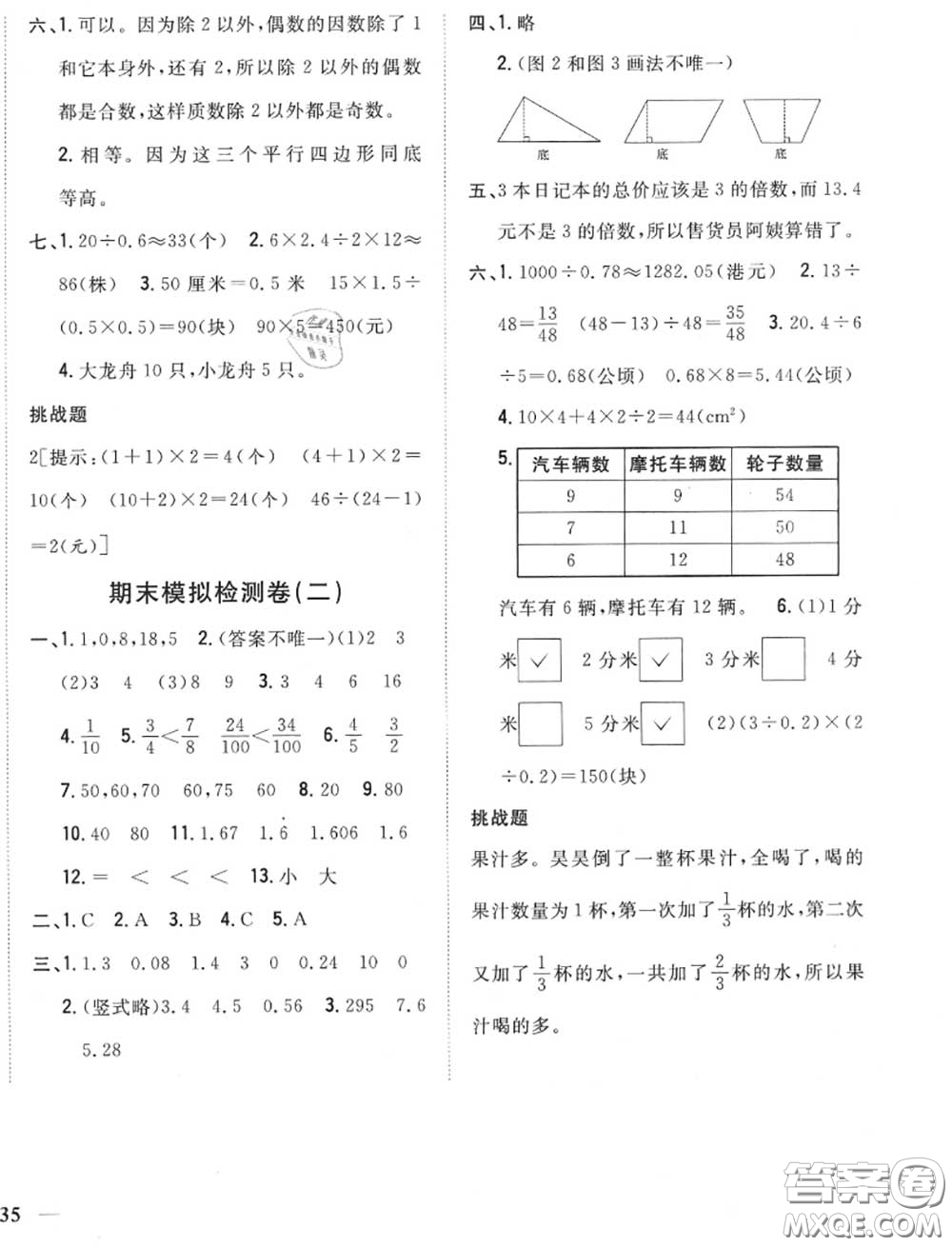 2020秋全科王同步課時練習(xí)五年級數(shù)學(xué)上冊北師版答案