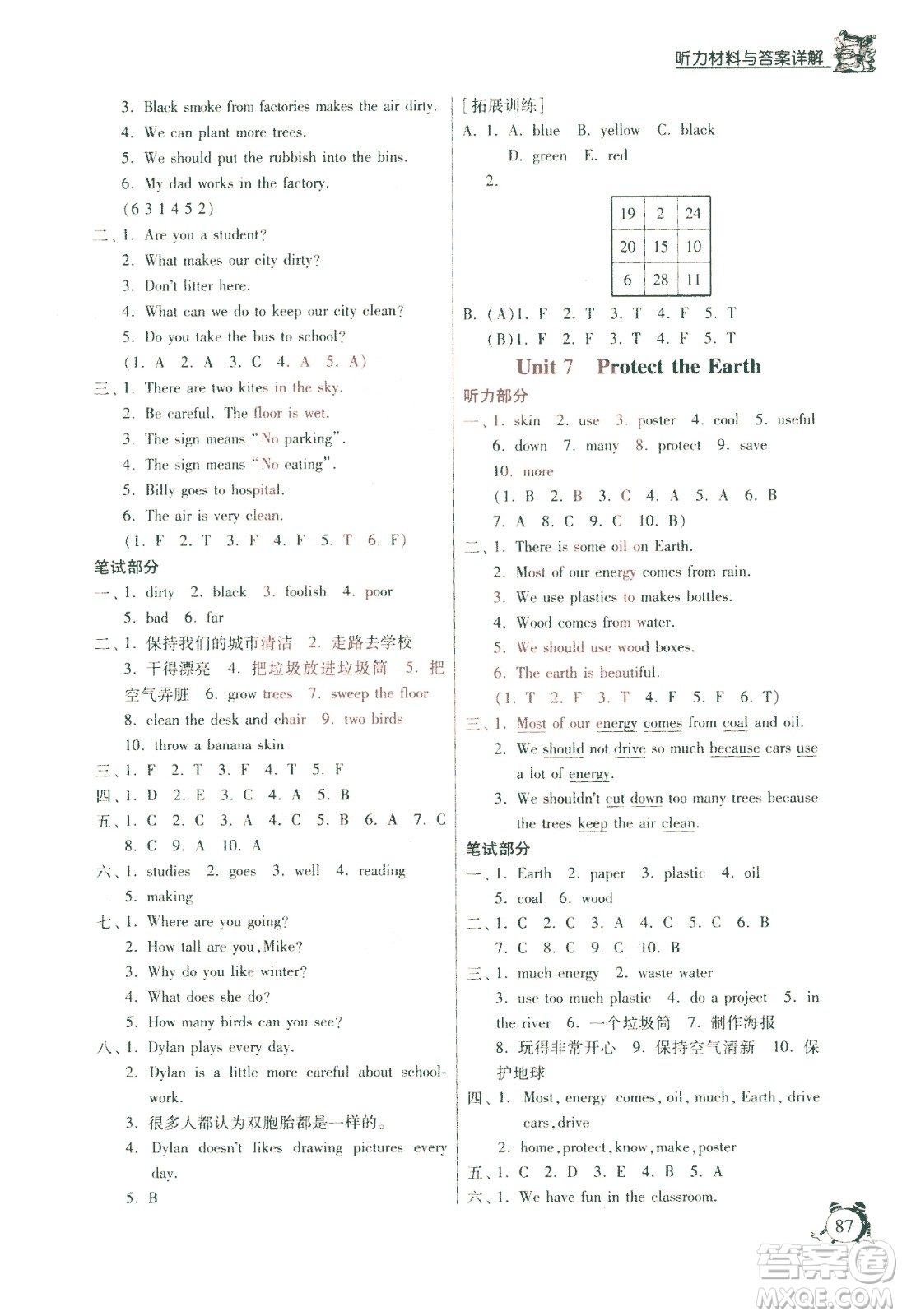 江蘇人民出版社2020年實驗班提優(yōu)輔導教程六年級英語上YL譯林版參考答案