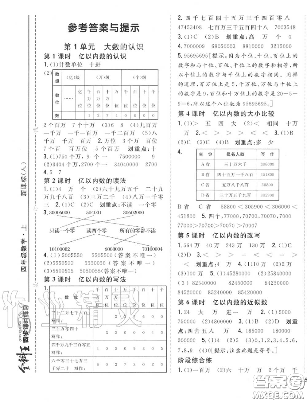 2020秋全科王同步課時(shí)練習(xí)四年級數(shù)學(xué)上冊人教版答案