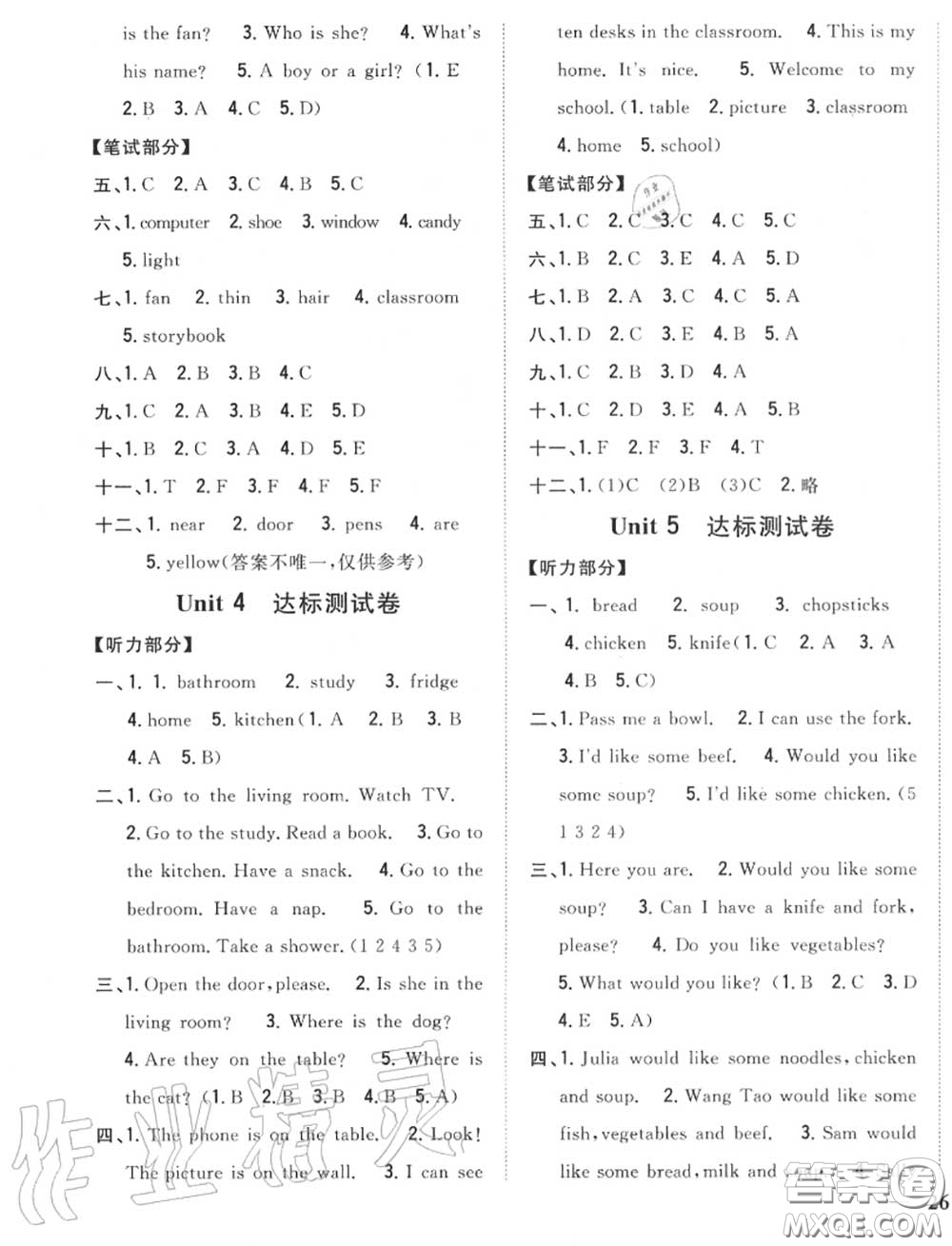 2020秋全科王同步課時(shí)練習(xí)四年級(jí)英語上冊(cè)人教版答案