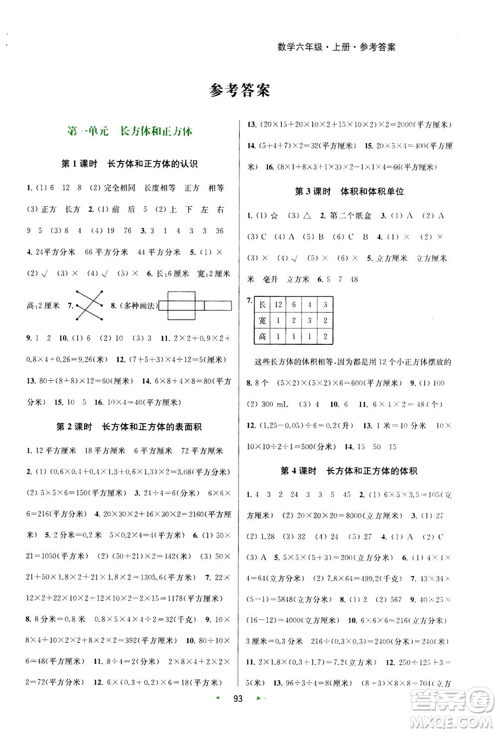 2020秋金鑰匙提優(yōu)訓(xùn)練課課練六年級上冊數(shù)學(xué)國標(biāo)江蘇版參考答案