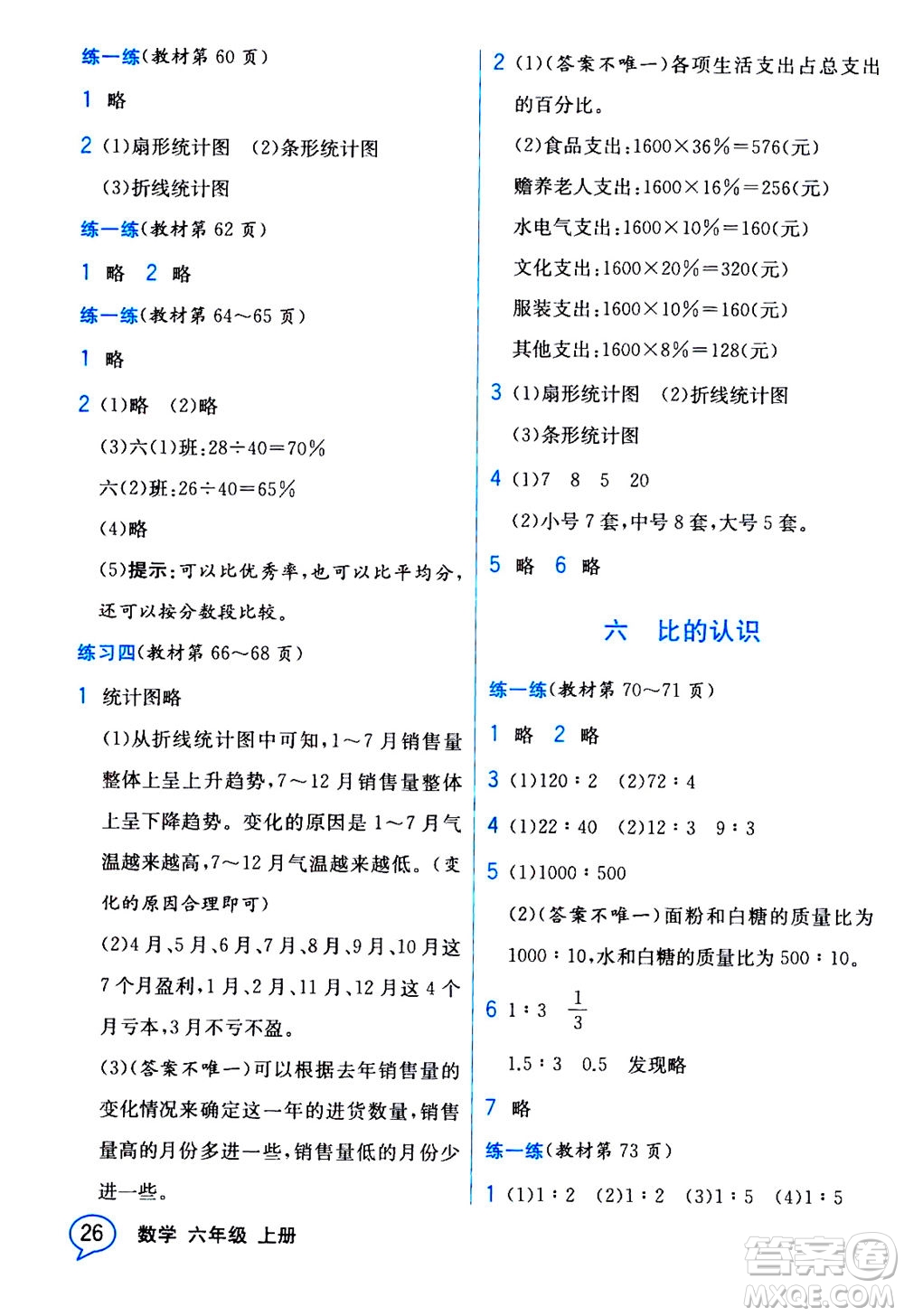 現(xiàn)代教育出版社2020年教材解讀數(shù)學(xué)六年級(jí)上冊(cè)BS北師版參考答案