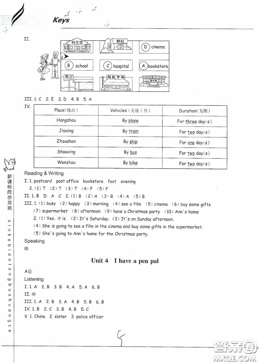 浙江教育出版社2020新課標(biāo)同步雙測小學(xué)英語六年級上冊答案