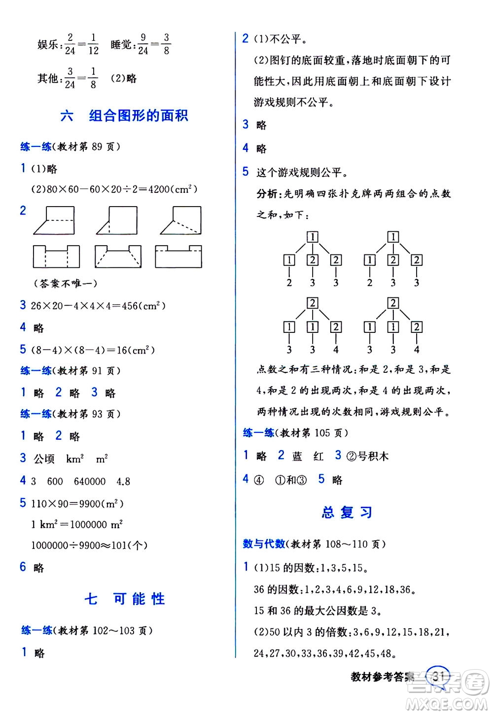 現(xiàn)代教育出版社2020年教材解讀數(shù)學(xué)五年級(jí)上冊(cè)BS北師版參考答案