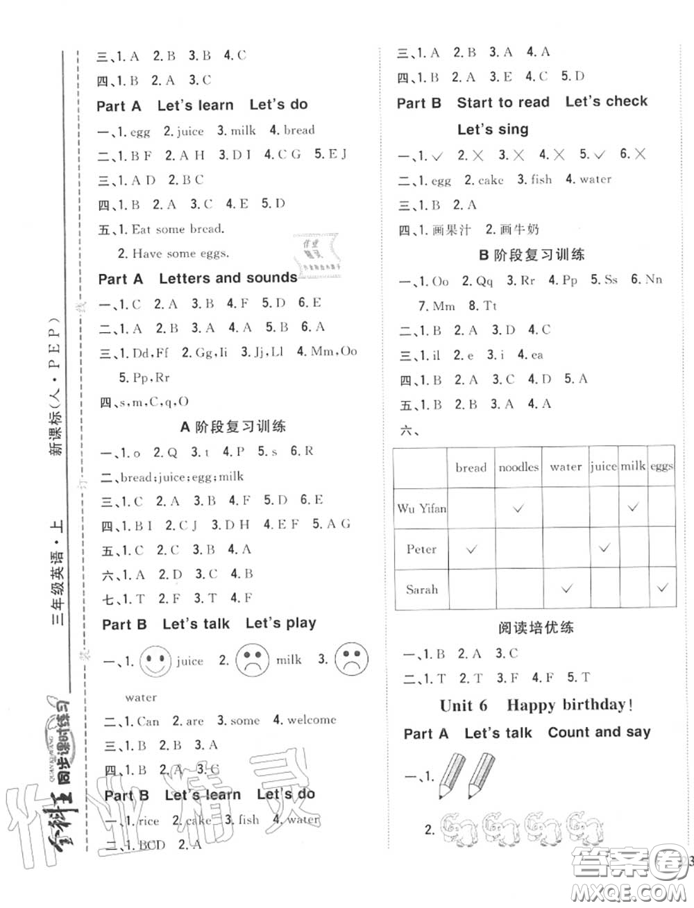 2020秋全科王同步課時(shí)練習(xí)三年級(jí)英語(yǔ)上冊(cè)人教版答案