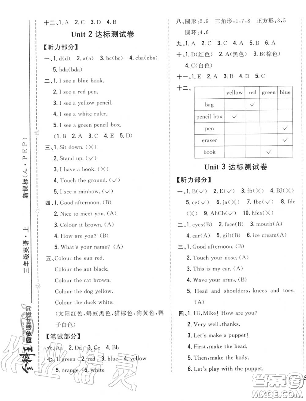 2020秋全科王同步課時(shí)練習(xí)三年級(jí)英語(yǔ)上冊(cè)人教版答案