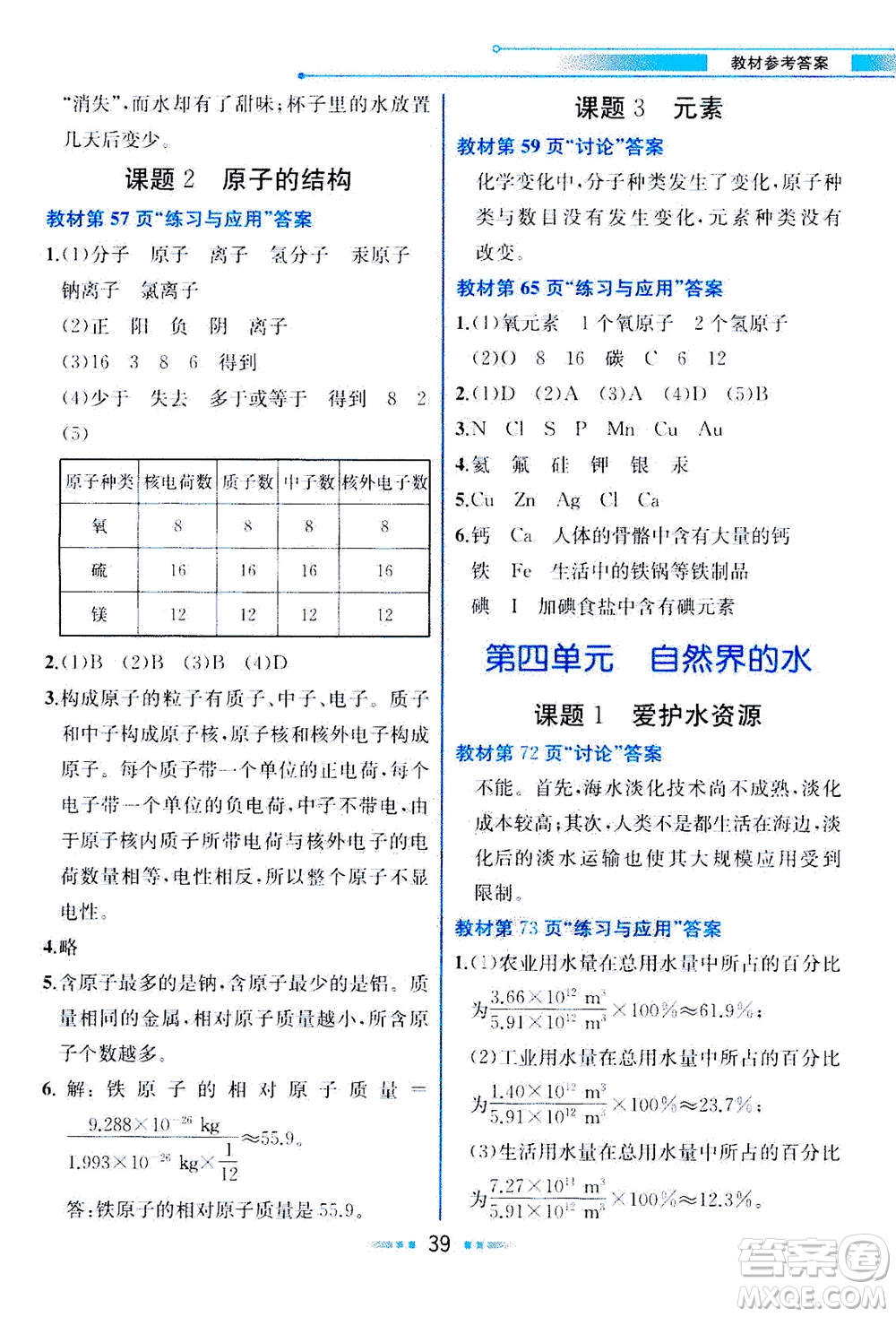 人民教育出版社2020年教材解讀化學九年級上冊人教版參考答案