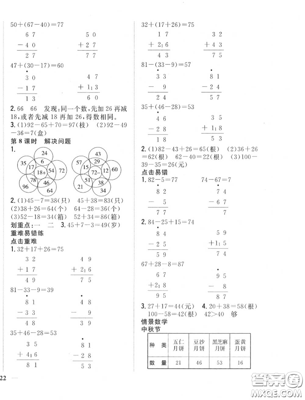 2020秋全科王同步課時練習二年級數(shù)學上冊人教版答案