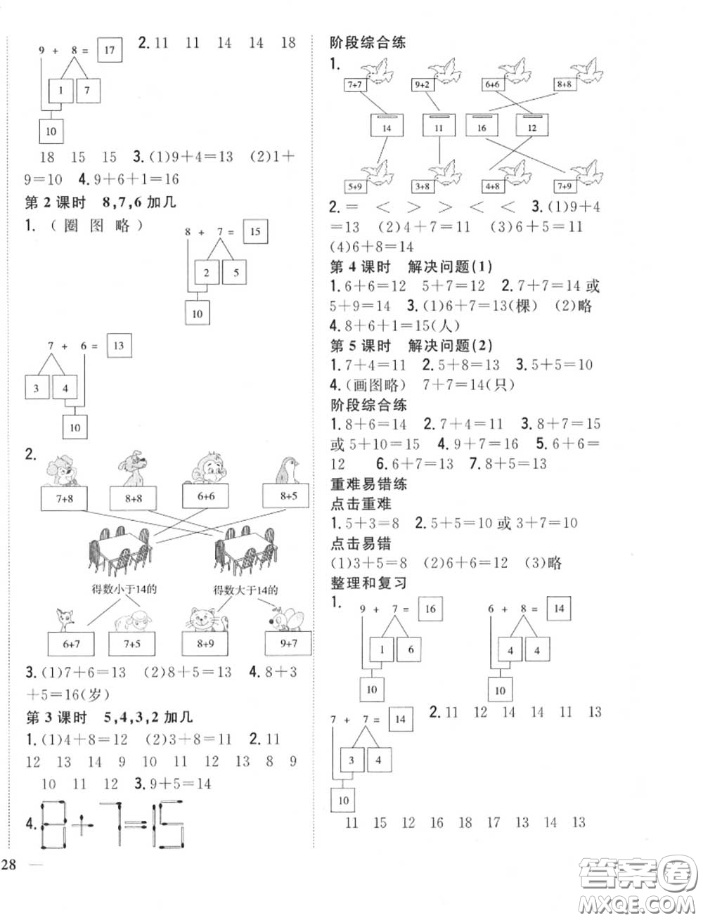 2020秋全科王同步課時(shí)練習(xí)一年級數(shù)學(xué)上冊人教版答案