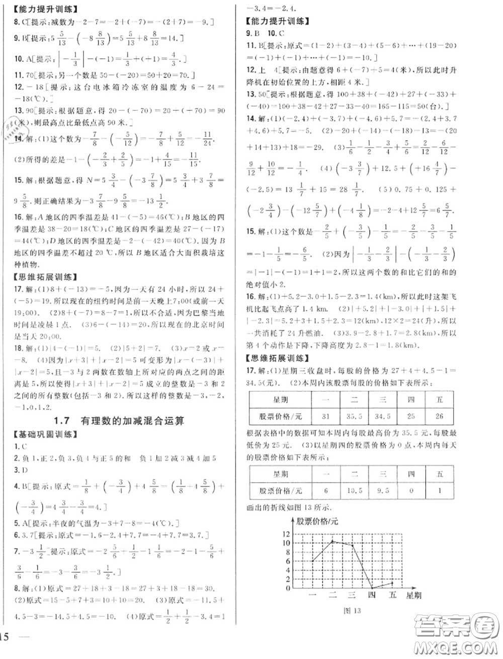 2020秋全科王同步課時(shí)練習(xí)七年級(jí)數(shù)學(xué)上冊(cè)冀教版答案