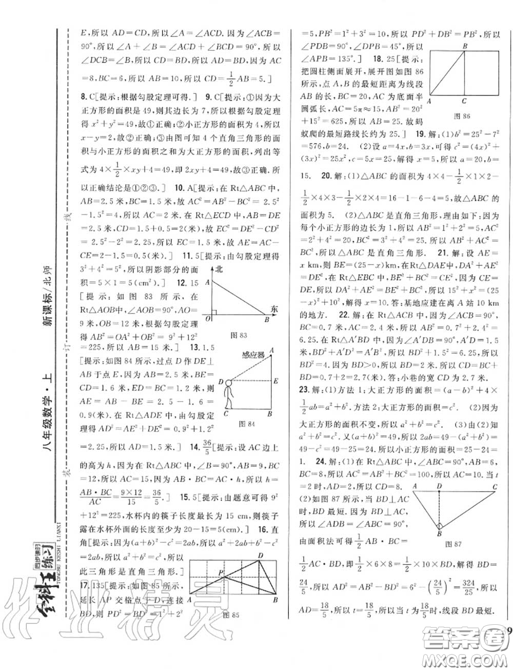 2020秋全科王同步課時(shí)練習(xí)八年級(jí)數(shù)學(xué)上冊北師版答案