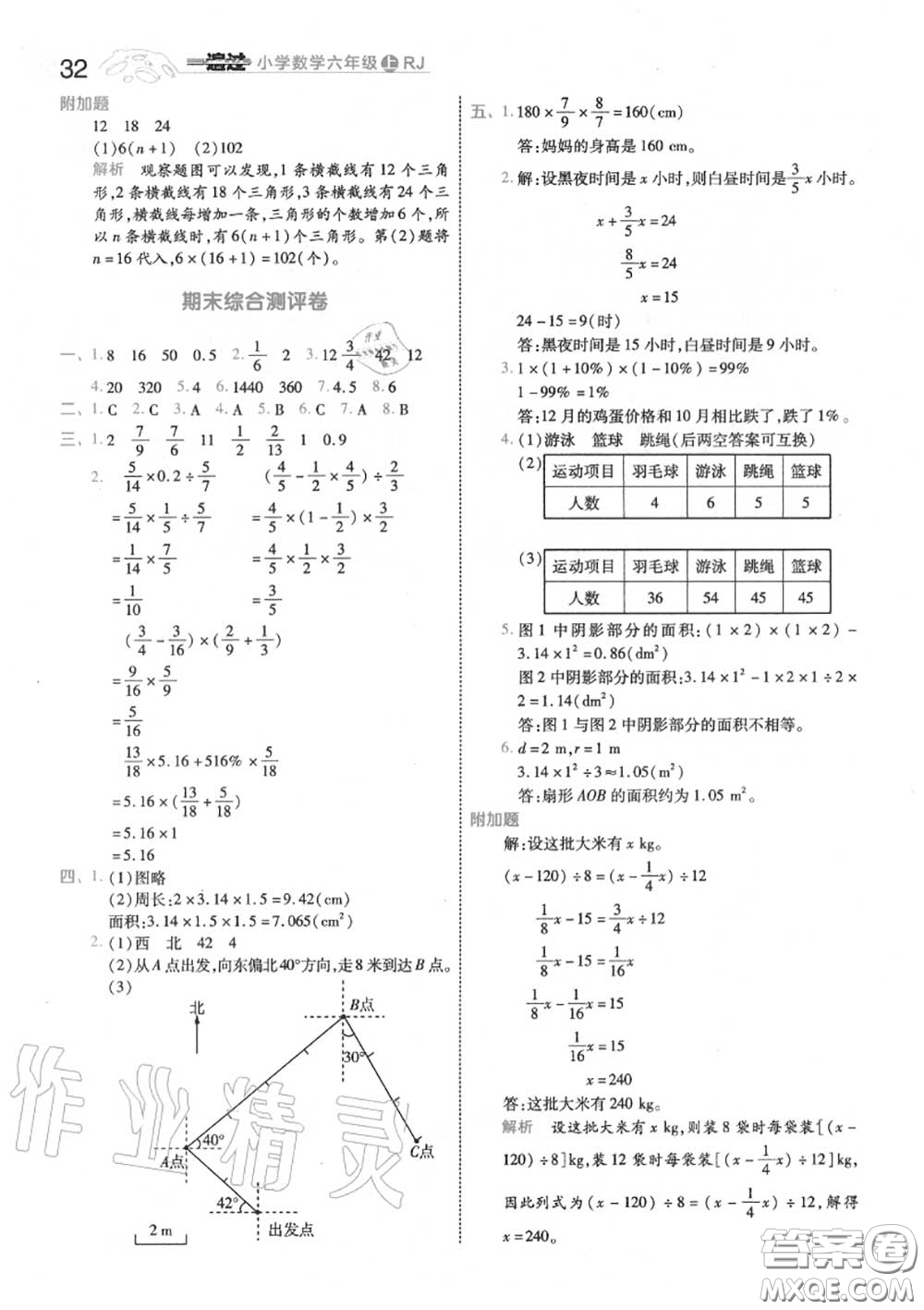 天星教育2020年秋一遍過小學數(shù)學六年級上冊人教版答案