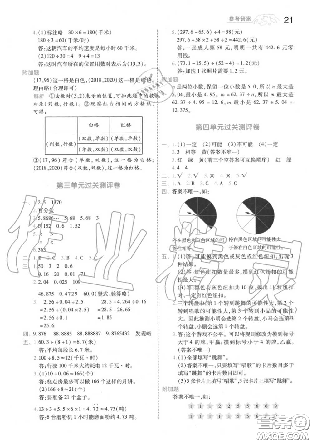 天星教育2020年秋一遍過小學(xué)數(shù)學(xué)五年級(jí)上冊(cè)人教版答案