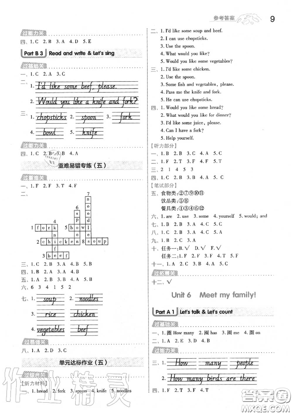 天星教育2020年秋一遍過小學(xué)英語四年級(jí)上冊(cè)人教版答案