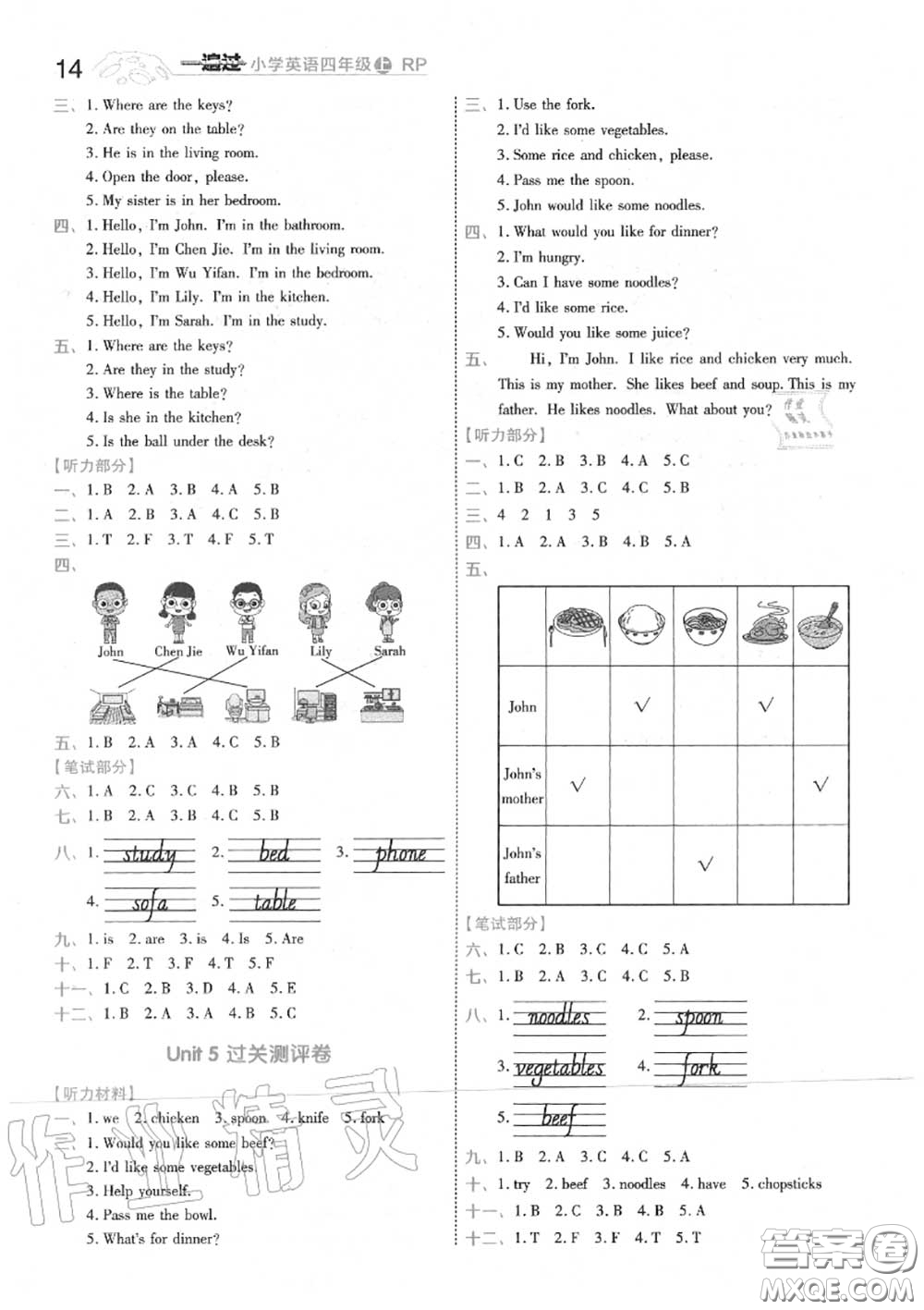 天星教育2020年秋一遍過小學(xué)英語四年級(jí)上冊(cè)人教版答案