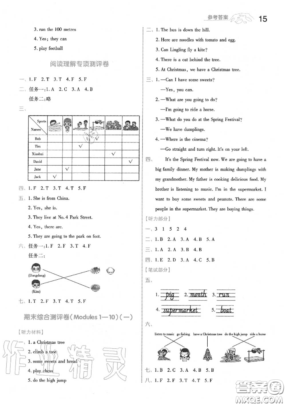 天星教育2020年秋一遍過小學(xué)英語四年級(jí)上冊(cè)外研版答案