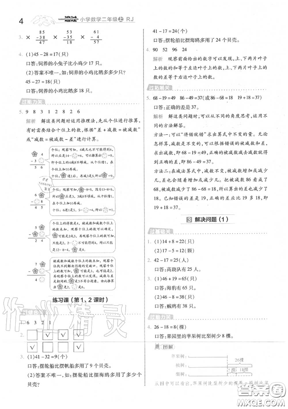 天星教育2020年秋一遍過小學數(shù)學二年級上冊人教版答案