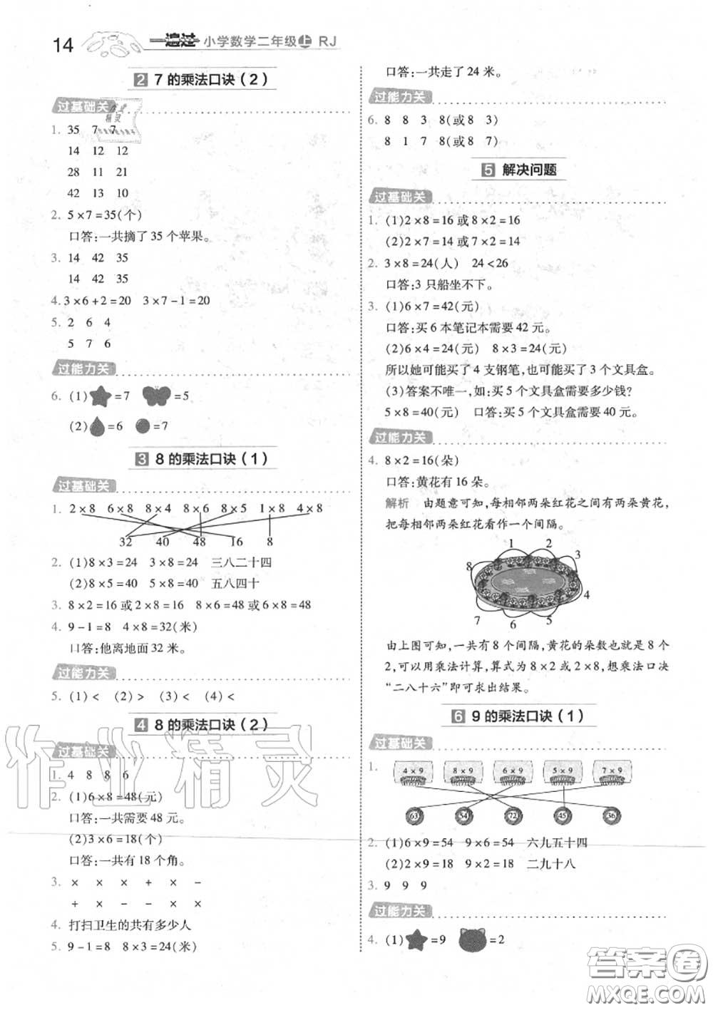 天星教育2020年秋一遍過小學數(shù)學二年級上冊人教版答案