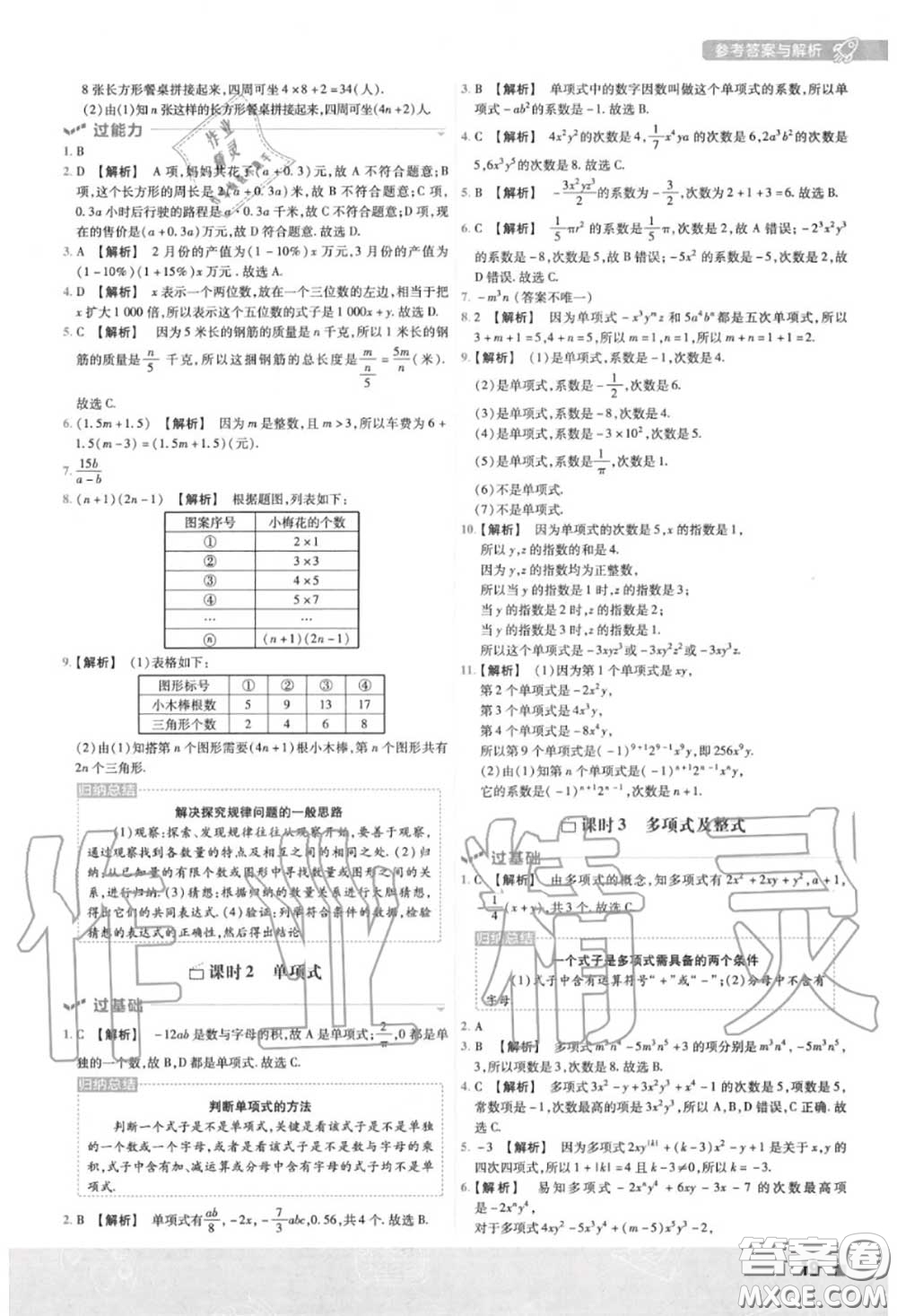 天星教育2020年秋一遍過初中數(shù)學七年級上冊人教版答案